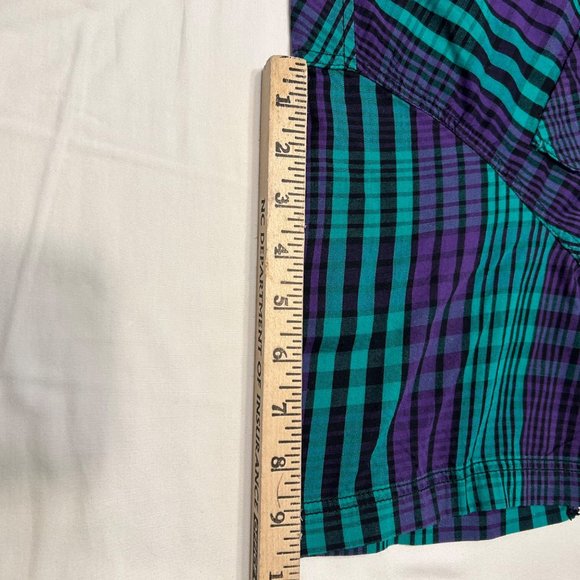 Rocawear Classic Short Sleeves Shirt Size XL Purple Teal and Black Striped Plaid - Picture 7 of 8